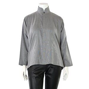 Eskandar Micro-Check Box-Cut Button Up Blouse in Black/White sz 0